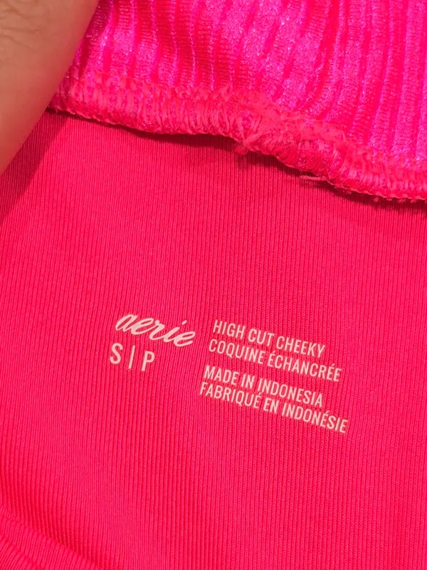 aerie Ribbed High-Rise Bikini Bottoms - Hot Pink - Image 3