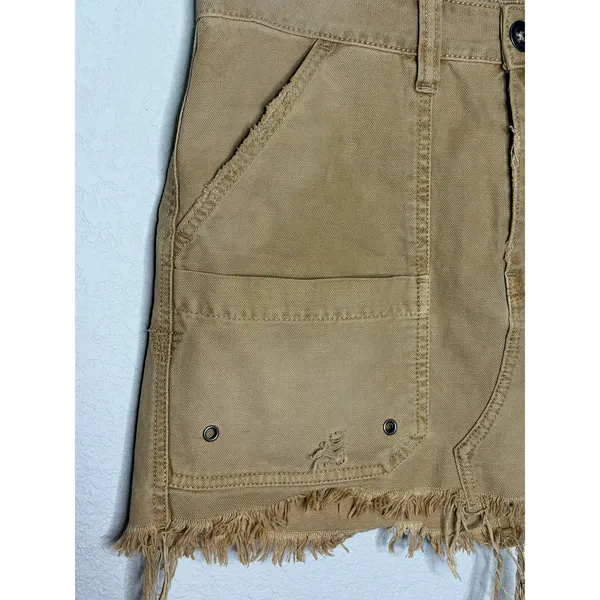 Free People Utility Cargo Mini Skirt Size 27 Brown Distressed Raw Hem - Image 4
