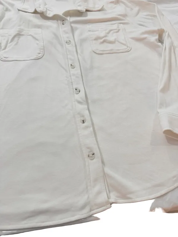 32 Degrees Heat White Soft Brushed Knit Button Down Shirt Pockets Medium Women's - Image 5
