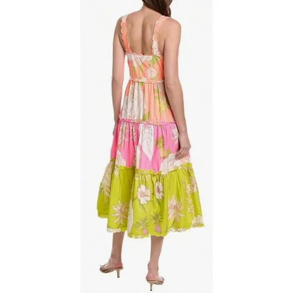 Farm Rio Neon Tiered Garden Midi Dress Sz. L - Image 2