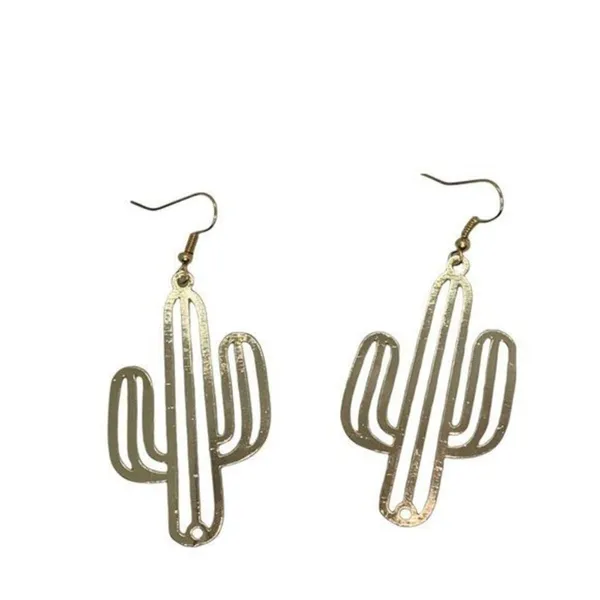NWT Gold-Tone Laser Cut Thin Metal Cactus Dangle Earrings - Image 4