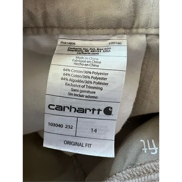 Carhartt Khaki Original Fit Cuffed Roll Tab Hem Shorts Size 14 - Image 6