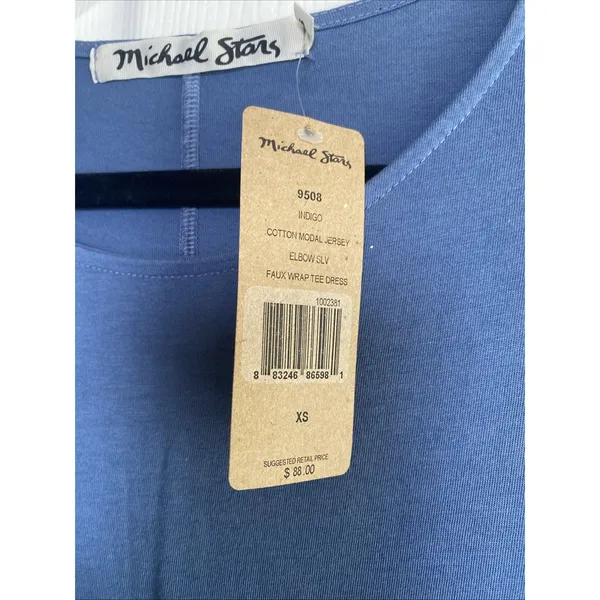 Michael Stars Faux Wrap Tee Dress Womens Size XS Indigo Blue Cotton Jersey NEW - Image 4