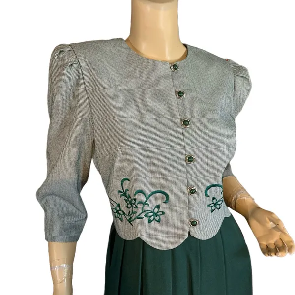 Miss Dorby Vintage 1990'S Green & White One Piece Dress With Tie Back Belt (6p) - Image 8