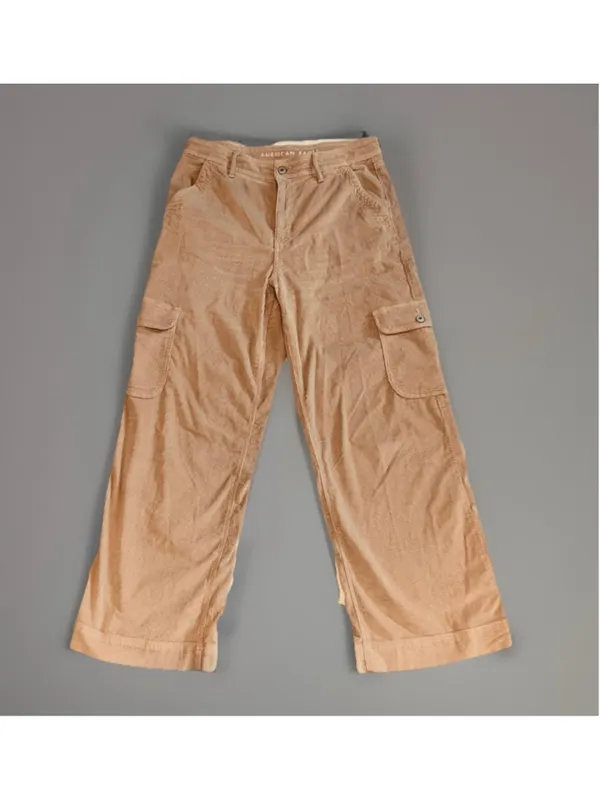 Womens American Eagle Tan Corduroy Wide Leg Cargo Pants 10 - Image 2
