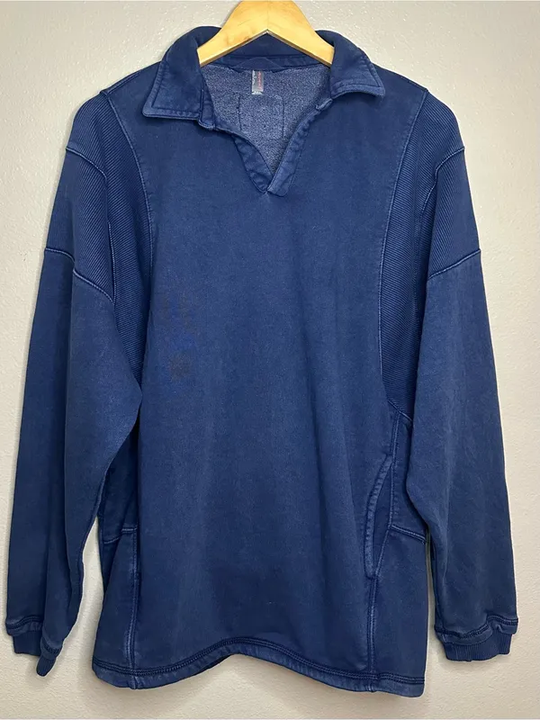 FP Movement Free People Work It Out Pullover Dark Blue Polo Oversized - Image 3