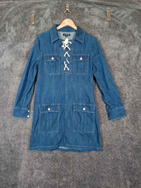 J. Crew Harbour Denium Dress In Indigo Wash Cotton Shift Dress Womens Sz 4 - Image 3