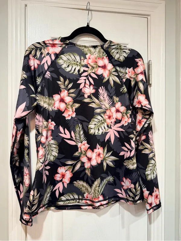 NWT Hurley Size S Floral Long Sleeve Rash Guard UPF 50+ Quarter Zip - Image 3