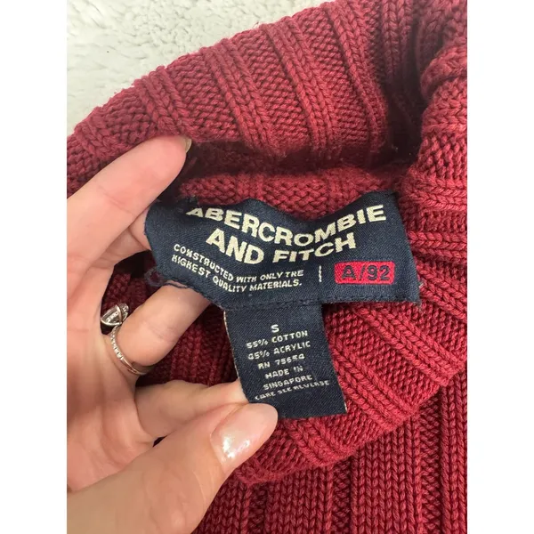 Vintage Abercrombie & Fitch A&F 92 Burgundy Ribbed Turtleneck Sweater S Y2K - Image 3