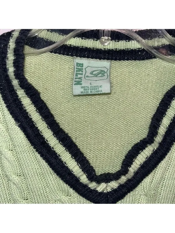 Vintage Pastel Green Cable Knit Sweater Vest Unisex Golf sweater preppy academic - Image 5