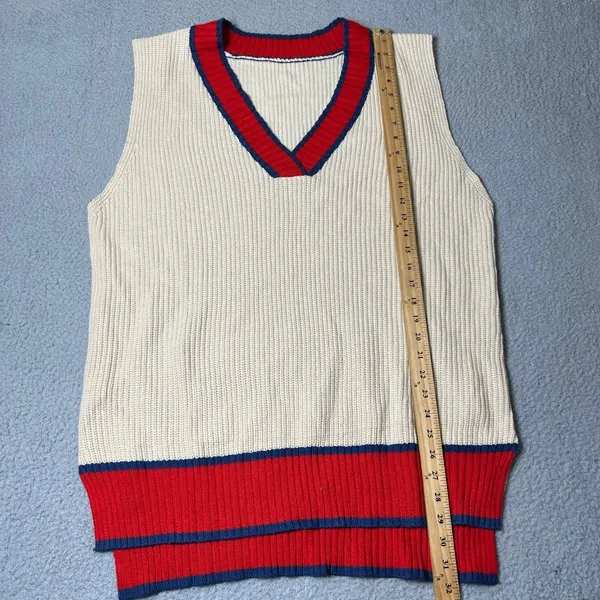 Womens Vest XL Tan Red Sleeveless V Neck Pullover Tiered Knitted‎ Vest - Image 5