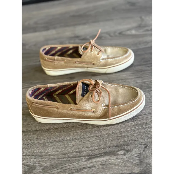 Sperry Top-Sider‎ Boat Shoes Women's 7M Gold Metallic Leather Loafers - Image 3