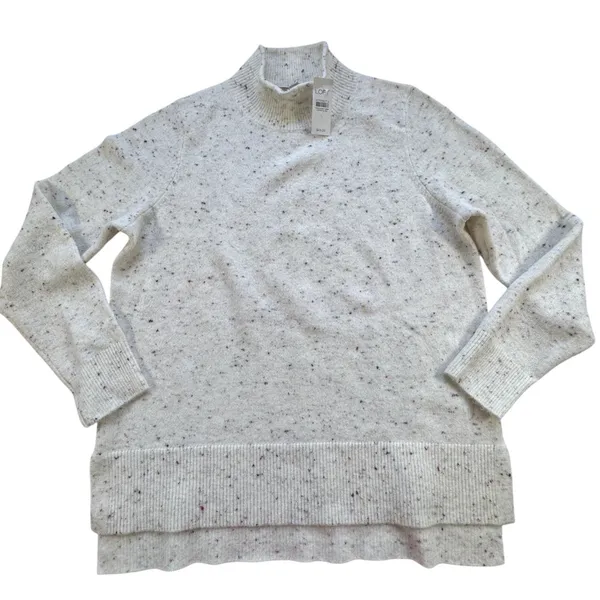LOFT Mock Neck Flecked Confetti Sweater Womens Large Cream Cozy Pullover NWT - Image 11