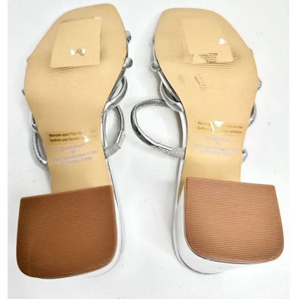 Nordstrom Rack Silver Metallic Strappy Square Toe Block Heel Sandals‎ Size 6 - Image 7