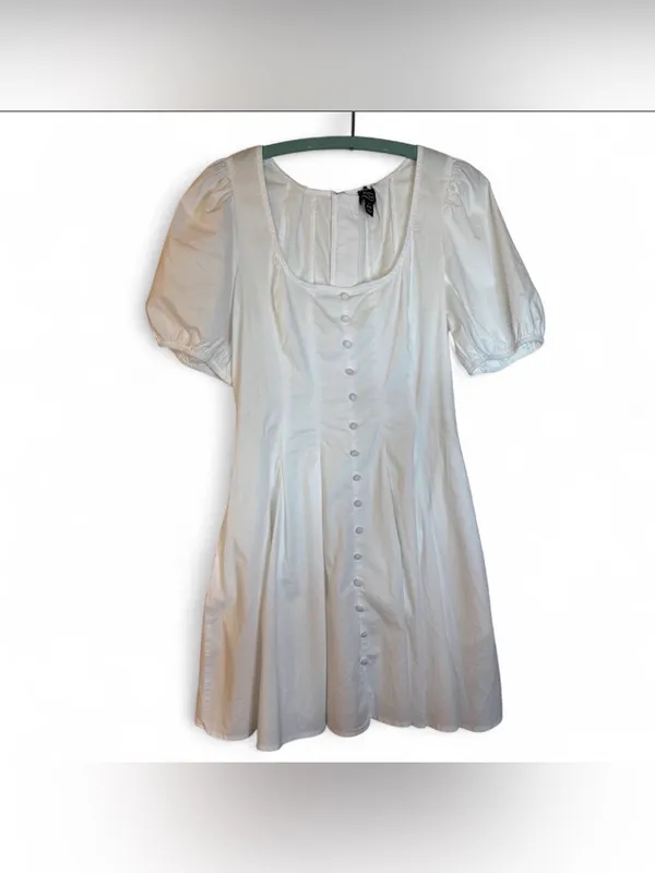 Scoop Women’s Button Front Mini Dress with Puff Sleeves Size M White Size M - Image 4