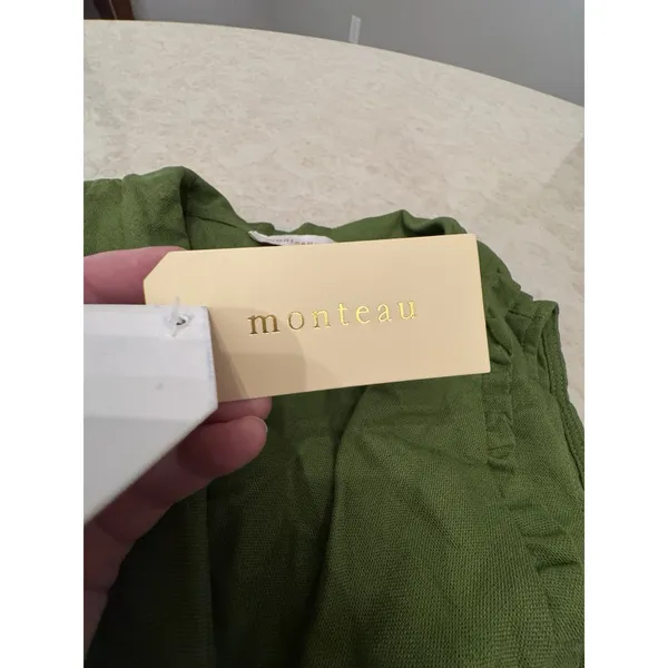 Monteau‎ dress button-front Shirt ruffle Peter Pan collar Linen Green Size Small - Image 8