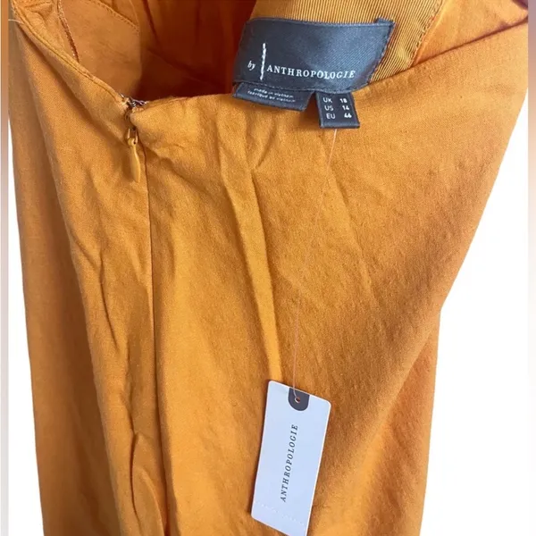 Anthropologie Sleeveless Asymmetrical Open Back Linen Midi Dress 14‎ Orange - Image 9
