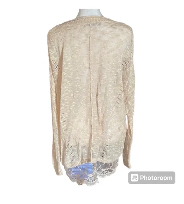 Moon & Maddison Cream Knit Lace Trim Tunic Top - Image 3