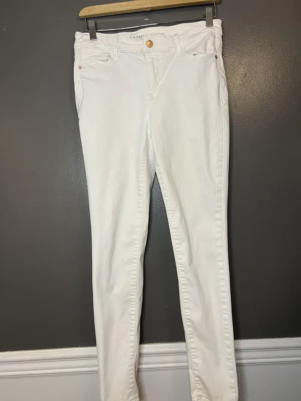 Old Navy Jeans Womens 8 Regular White Mid Rise Rockstar Skinny Stretch Denim - Image 2