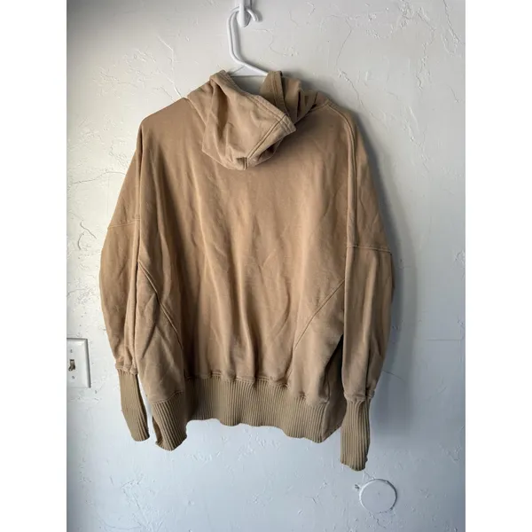 Bucket List Hoodie Womens Small Tan Pullover‎ Snap Neck Ribbed Hem Thumbholes - Image 8