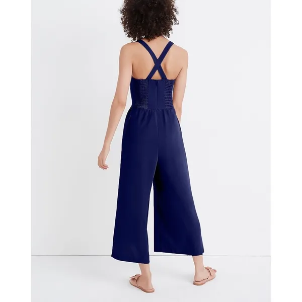 Madewell Smocked Button-Front Crop Jumpsuit - Image 2