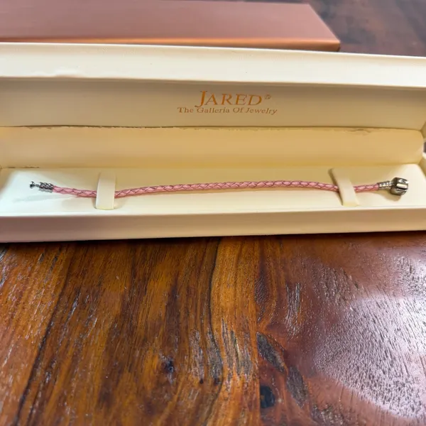 Pandora Pink Braided Leather Bracelet Sterling Silver Barrel Clasp with Box - Image 2