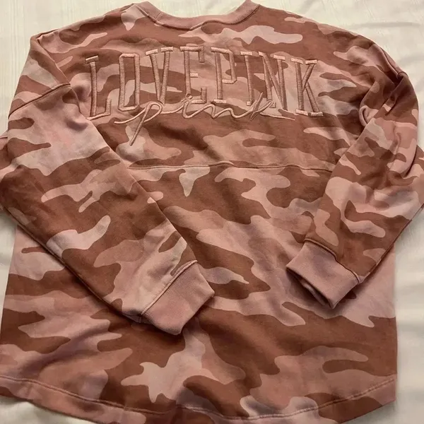 NWT VS Victoria’s Secret Pink Varsity Crew Sweatshirt Camo Pink - Image 4