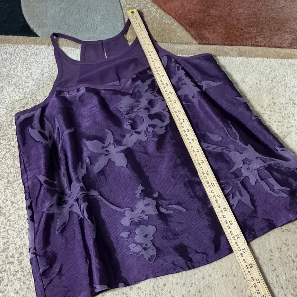 American Eagle Burnout Floral Mesh Tank Top Womens M Purple Racerback Blouse - Image 2