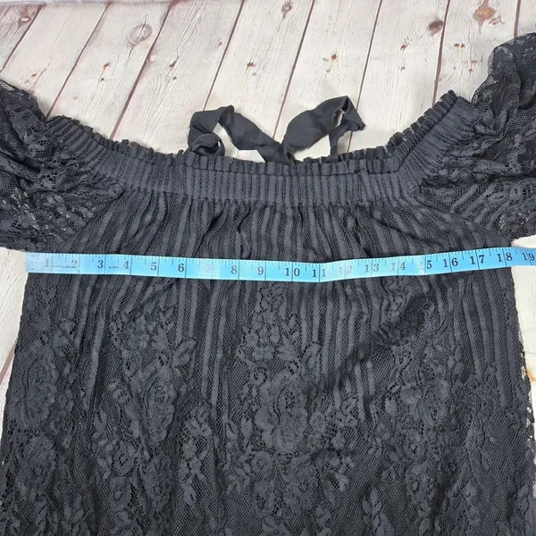 Chelsea 28 Black Lace Off Shoulder Crisscross Neck Ruffle Blouse‎ Top S - Image 8