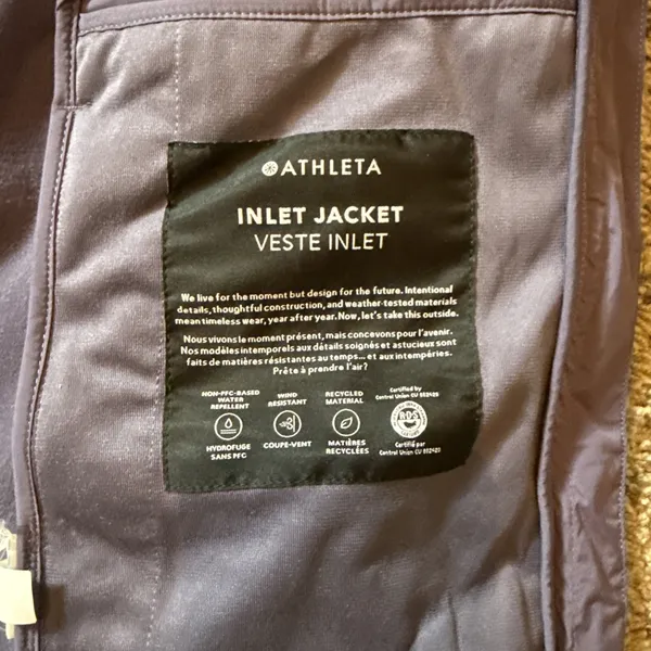 Athleta Inlet Jacket Purple Down Hybrid Zip Coat Size Small Missing Hood - Image 5