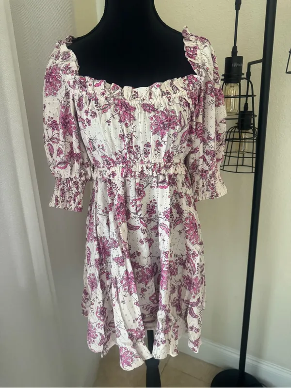 MISA Los Angeles Floral Tie Back Mini Dress Puff Sleeve A-Line Medium Made USA - Image 2