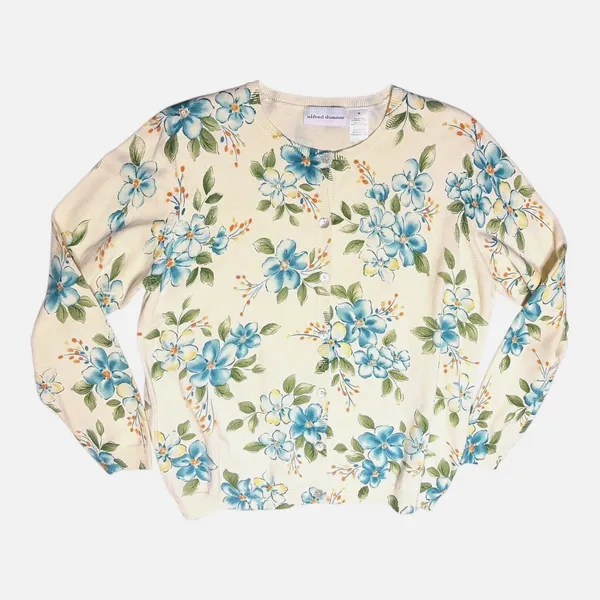 Alfred Dunner Cream Floral Beaded Cardigan Sweater size Medium - Image 2