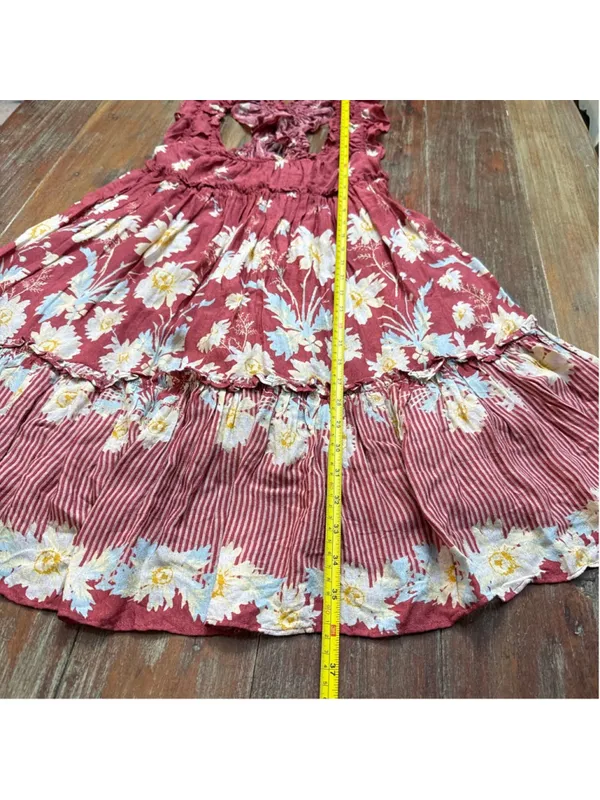 Free People Bali Wild Daisy Mini Dress Ruffle Straps Slip Renaissance Red Small - Image 8