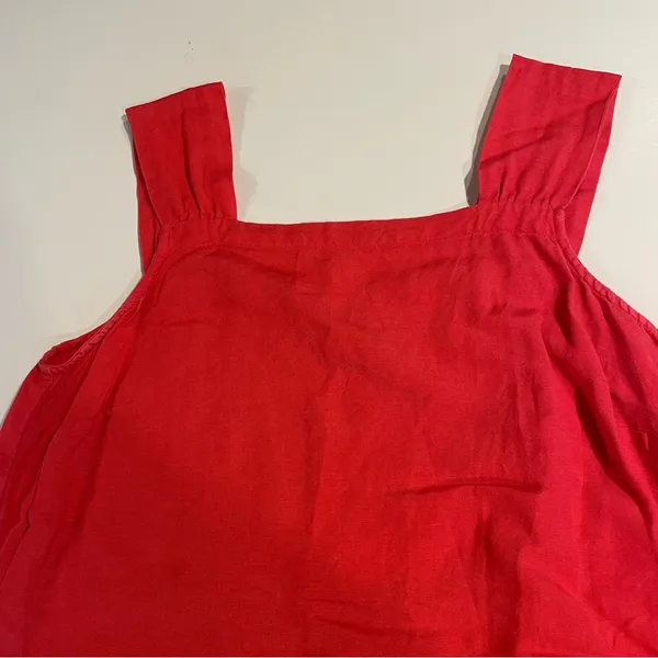 Loft Linen Blend Flounce Dress Women M Square Neck Above knee Coral Boho Fairy - Image 4