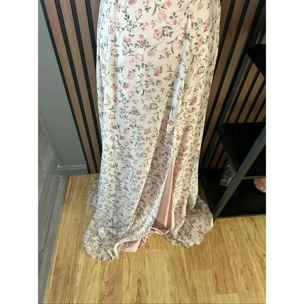 DB studio floral maxi bridesmaids dress sz 2 off the shoulder sleeves light &com - Image 2
