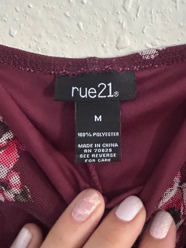 Rue21 Burgundy Floral Midi Slip Dress Formal Stretch Y2K Vintage Comfy Medium - Image 2