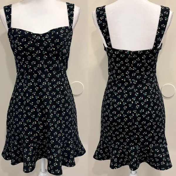 Hutch Ditsy Floral Corset Mini Dress Black Sweetheart Ruffle Flounce Hem‎ Small - Image 3