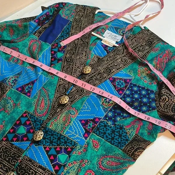 Vintage Boho Eclectic Patchwork Print Blazer Ornate Button Jacket Size 10 artsy Blue - Image 7