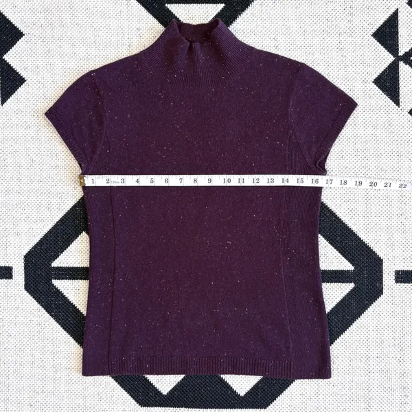 Worth Flecked Cap Sleeve Mockneck Wool Cashmere Sweater Dark Purple Small - Image 2