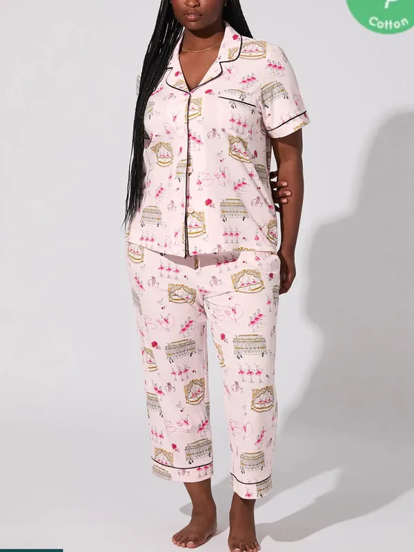 BedHead Swan Lake Short Sleeve Classic Stretch Jersey Cropped Pajama Set Ballet - Image 6