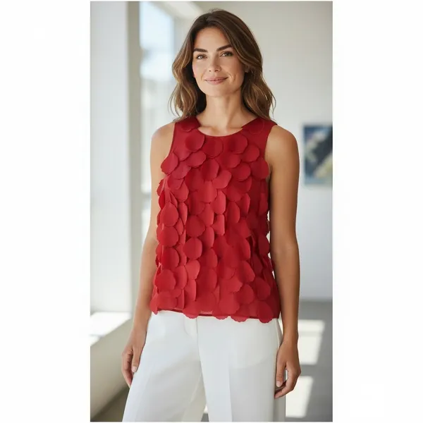 Ann Taylor Petite Red Petal Flower Applique‎ Sleeveless Shell Top Blouse 4P - Image 2