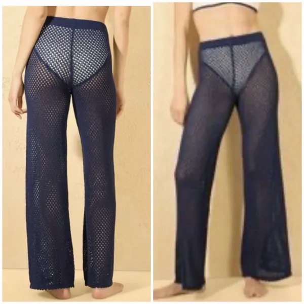 Shade & Shore Women’s XS Navy Blue Crochet Wide Leg Swim Cover Up Pants - Image 2
