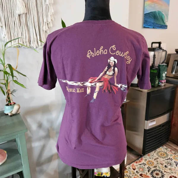 LAT ‘Aloha Cowboy’ Graphic Purple Tee size Medium - Image 2