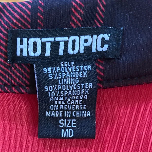 Hot Topic Red & Black Plaid Skater Skirt with Front O-Ring Zip and Pockets M - Image 3
