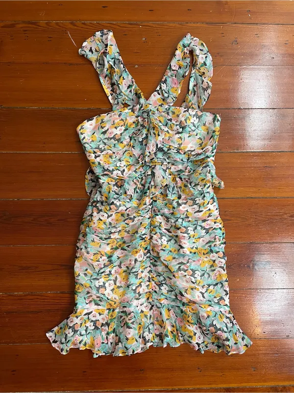 Amur Elyse 100% Silk Chiffon Romantic Ruffle Floral Mini Dress Sz 4 🧡🎀 - Image 9