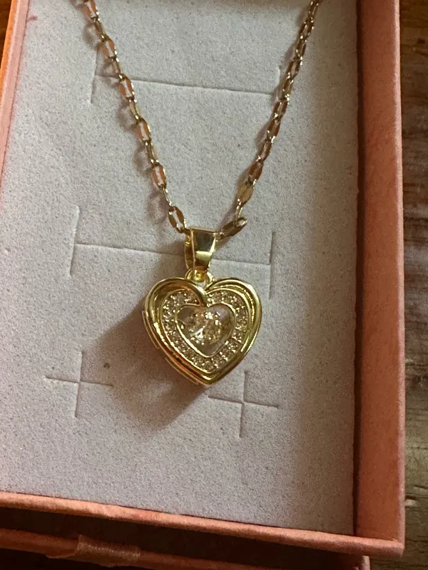 18kt Gold Plated Stainless Steel Heart and Cubic Zirconia Pendant Necklace - Image 2