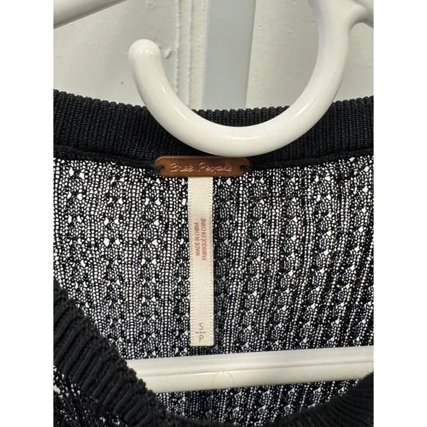 Free People Women's Sheer Mesh Open-Knit H20 Crew Pullover‎ Black Small - Image 6