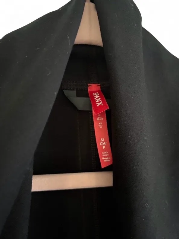 SPANX Point Drape-Front Black Faux Leather Trench Style Coat Blazer Size Small - Image 7