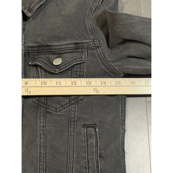 J Crew Mercantile Women's Size XXS Black Denim Jacket‎ in Distressed Wash S-306 - Image 3