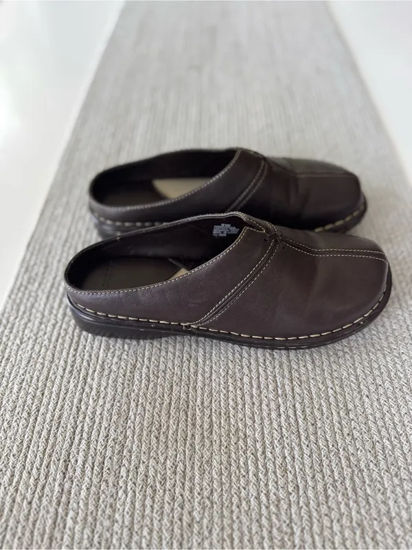Vintage Dockers Dark Brown Slip-On Leather Mules Size 9W - Image 3